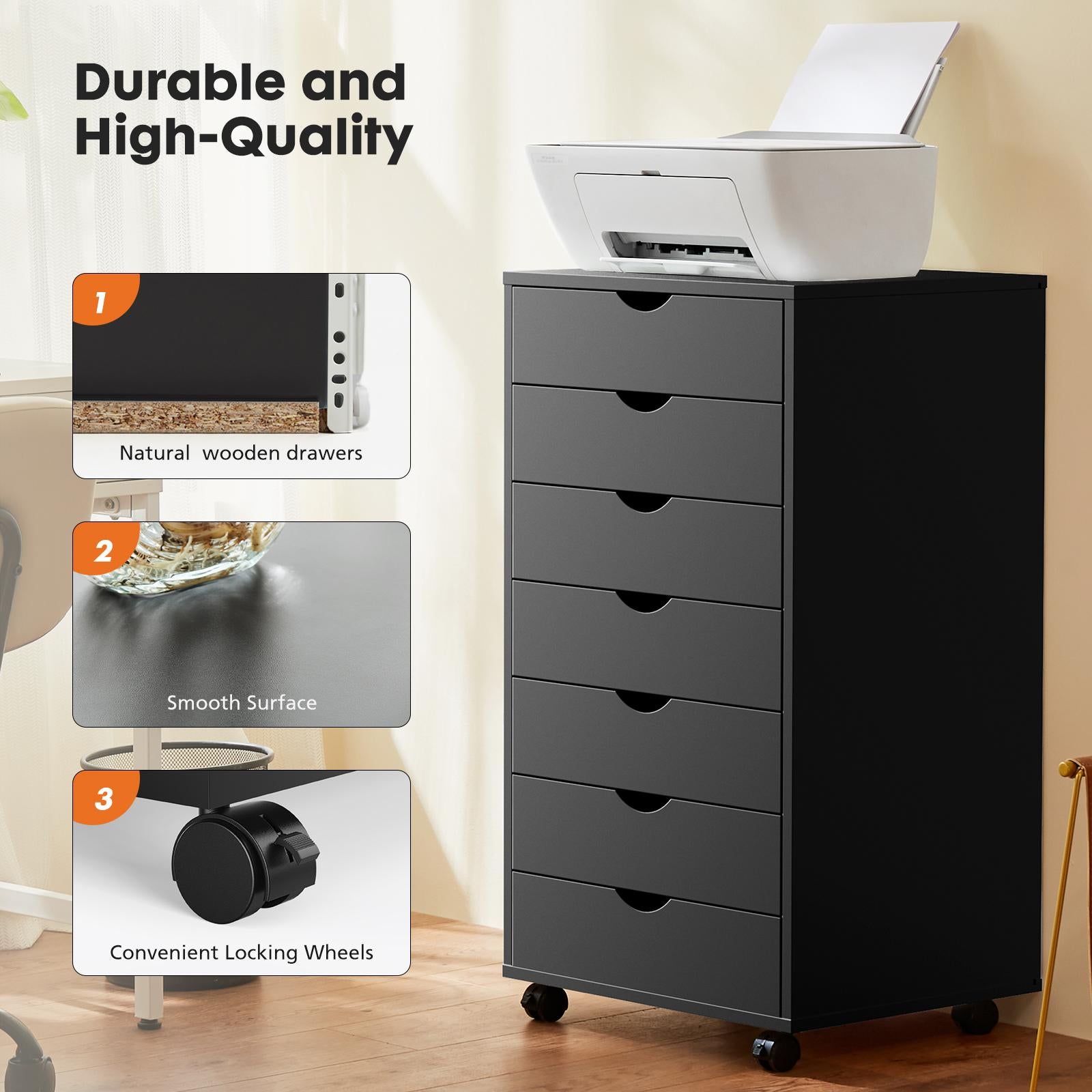 Panana 5/7 Drawer Chest, Wooden Tall Dresser Storage Dresser Cabinet With Wheels