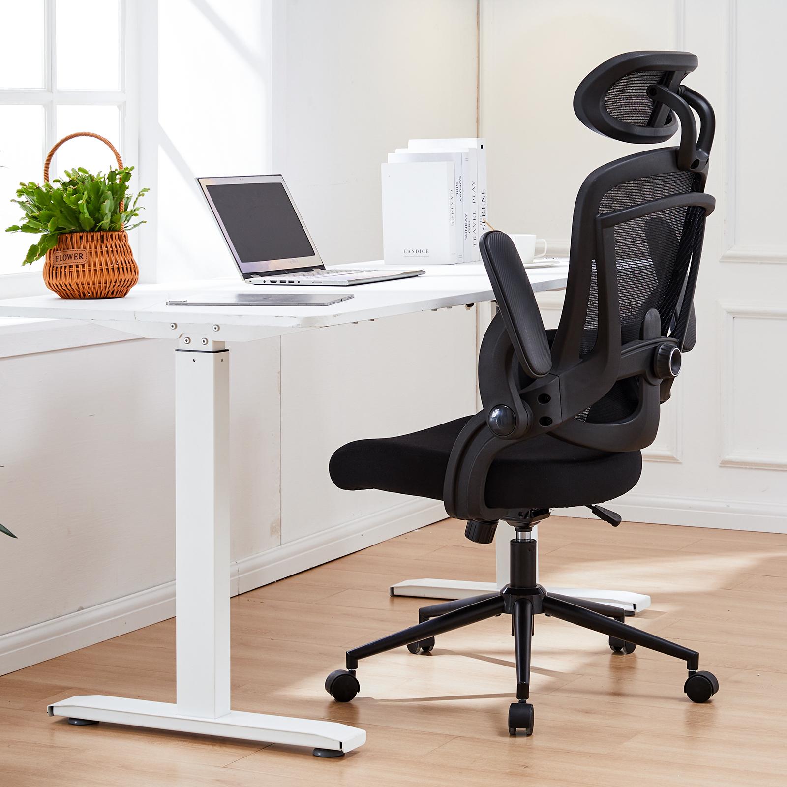 High Back Desk Chair with Adjustable Lumbar Support & Headrest,Comfortable Mesh Computer Chair with Soft Flip Up Arms, Adjustable Height and 120°Tilt