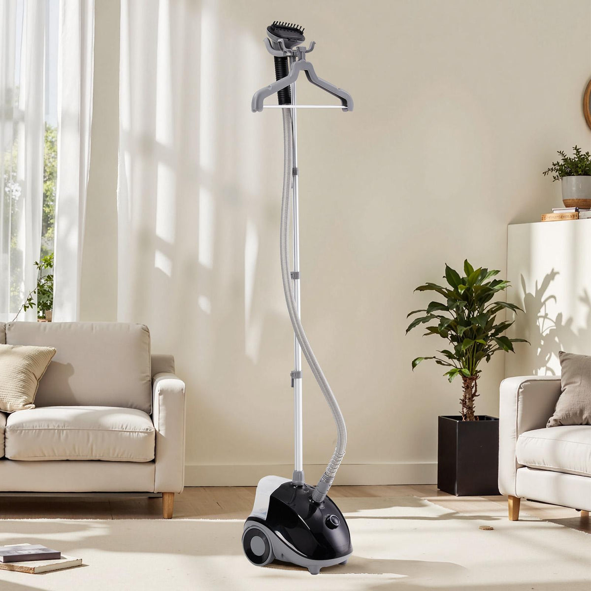 Standing Garment Steamer, 1500W Powerful Steamer for Clothes with Roll Wheels, 1.7L Water Tank for 55 Min Continuous Steaming