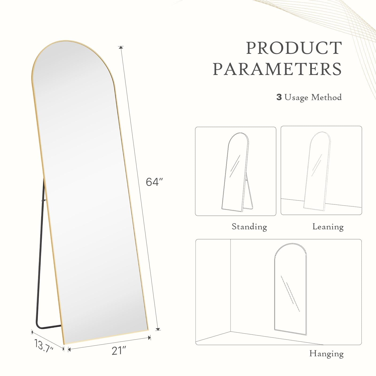 Arched Full Length Mirror  Full Body Mirror Floor Mirror Standing Hanging or Leaning Wall