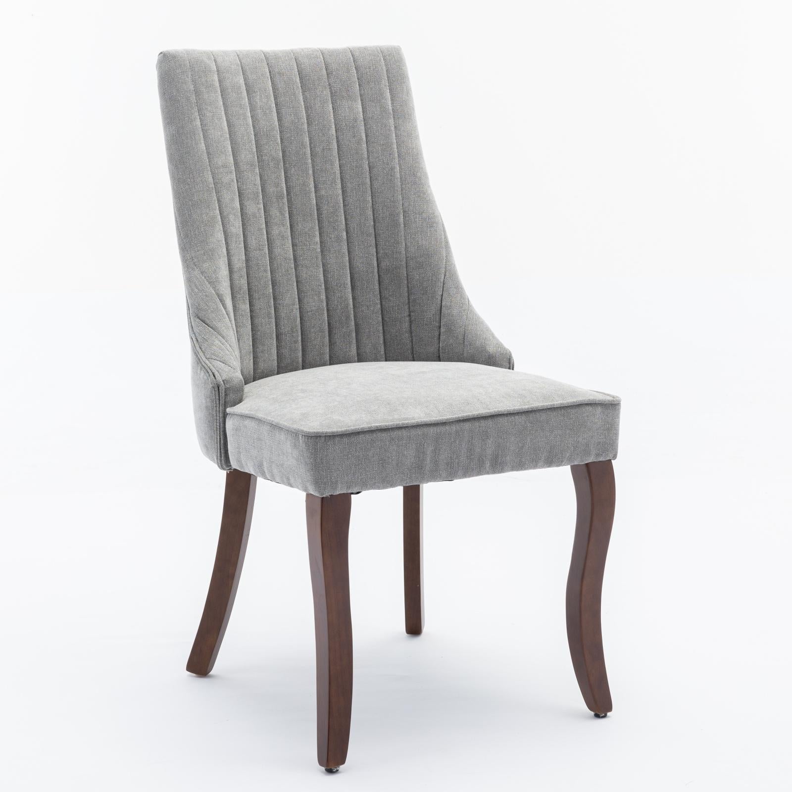 Rayon Cloth Flocking Linen Dining Chairs  Comfy Fabric Upholstered Accent Chair for Dining Room with Curved Solid Wood Legs,Set of 2