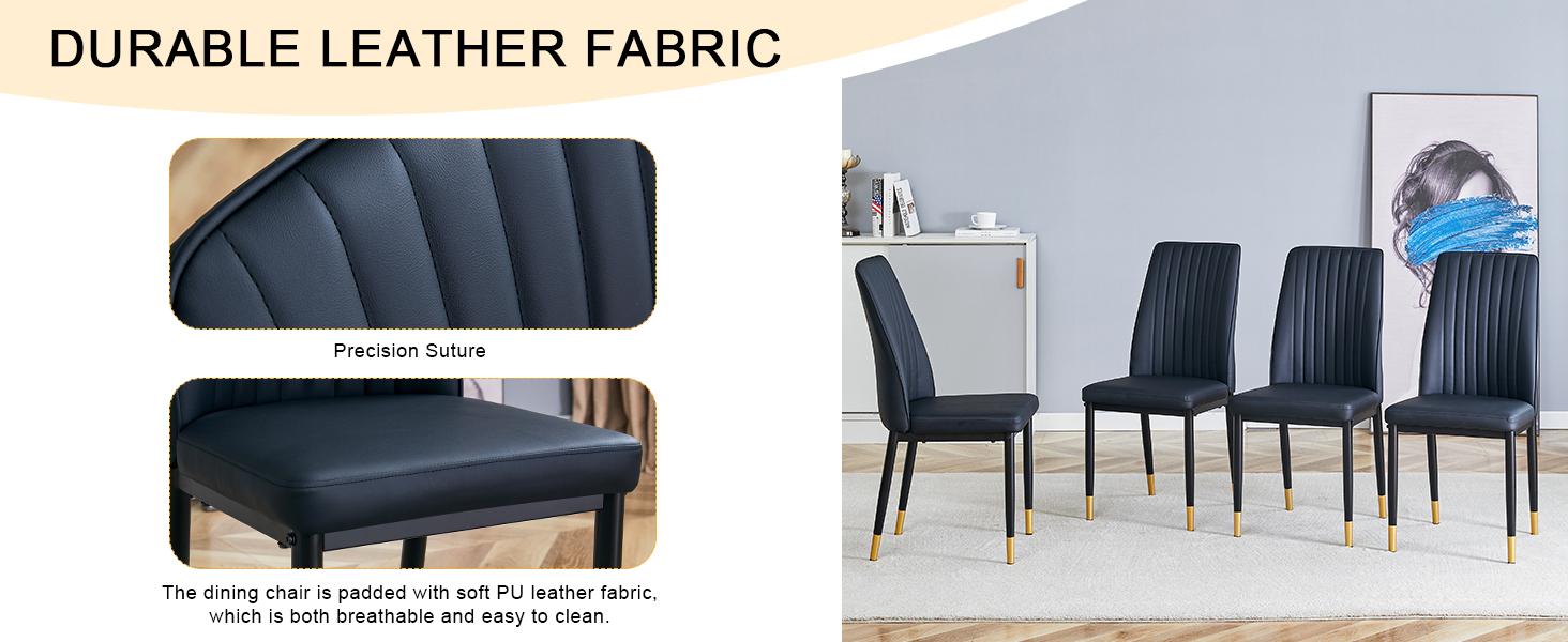 A set of 4 dining chairs, PU material high backrest seats and sturdy leg chairs, suitable for restaurants, kitchens, and living rooms.