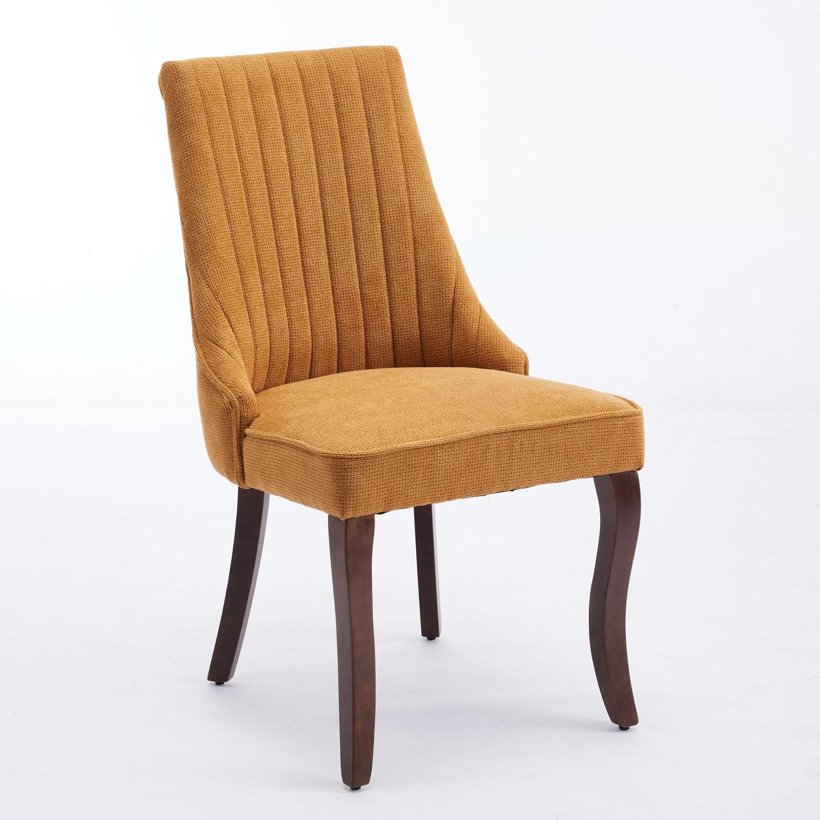 Rayon Cloth Flocking Linen Dining Chairs  Comfy Fabric Upholstered Accent Chair for Dining Room with Curved Solid Wood Legs,Set of 2