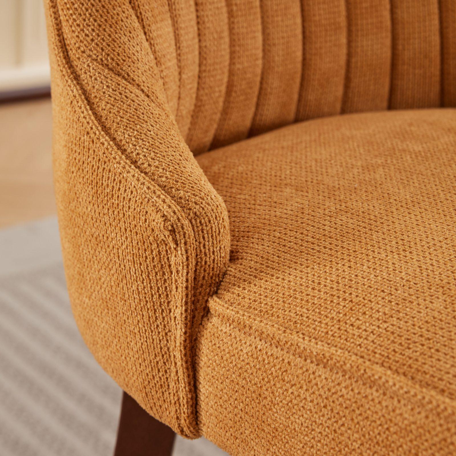 Rayon Cloth Flocking Linen Dining Chairs  Comfy Fabric Upholstered Accent Chair for Dining Room with Curved Solid Wood Legs,Set of 2
