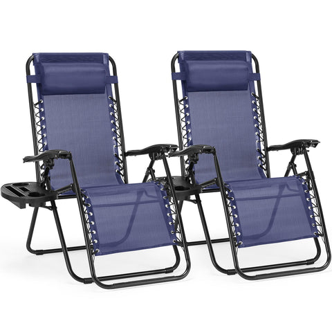 Set of 2 Zero Cravity Lounge Chairs,Outdoor Patio Folding Recliners for Pool Beach with Pillow and Cup Holder, Black
