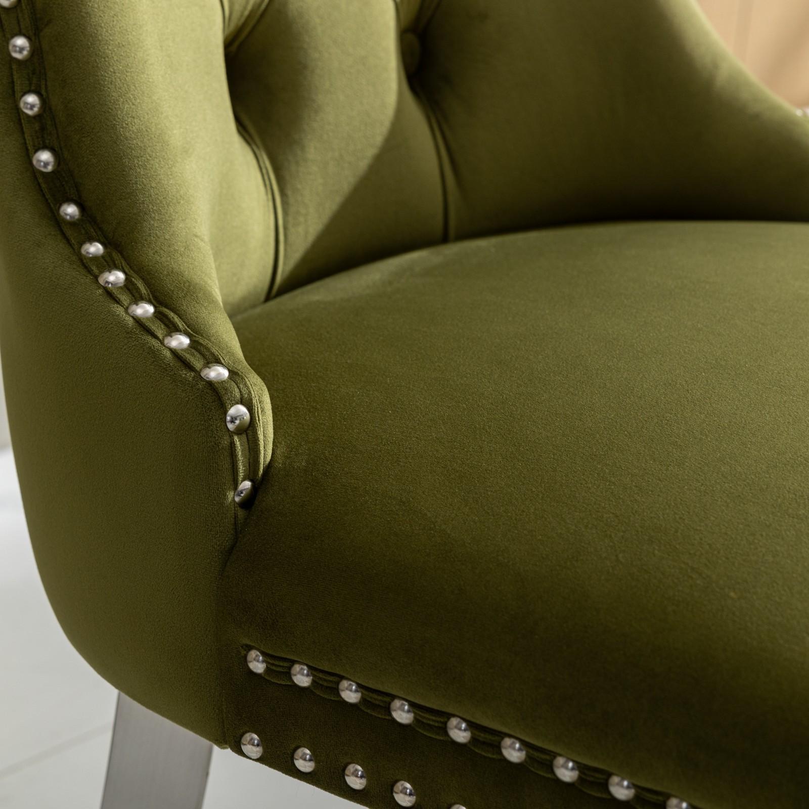 Modern, High-end Tufted Solid Wood Contemporary Velvet Upholstered Dining Chair with Chrome Stainless Steel Plating Legs,Nailhead Trim,Set of 2