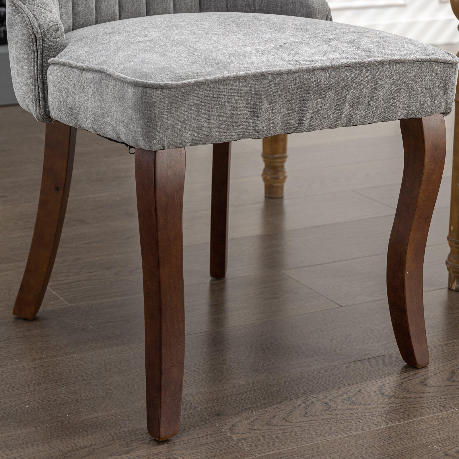 Rayon Cloth Flocking Linen Dining Chairs  Comfy Fabric Upholstered Accent Chair for Dining Room with Curved Solid Wood Legs,Set of 2