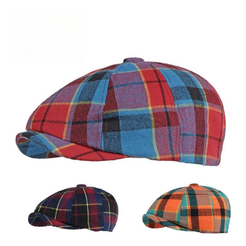 Men's Plaid Beret Octagonal Cap