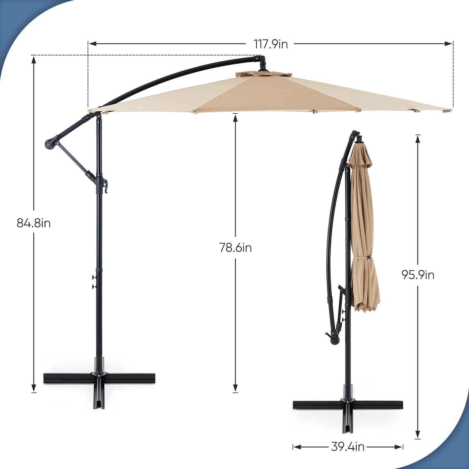 9.8FT Offset Patio Umbrella Hanging Cantilever Umbrella Outdoor Sun Shade with Easy Tilt Adjustment, 8 Ribs, UV Protection for Backyard, Lawn