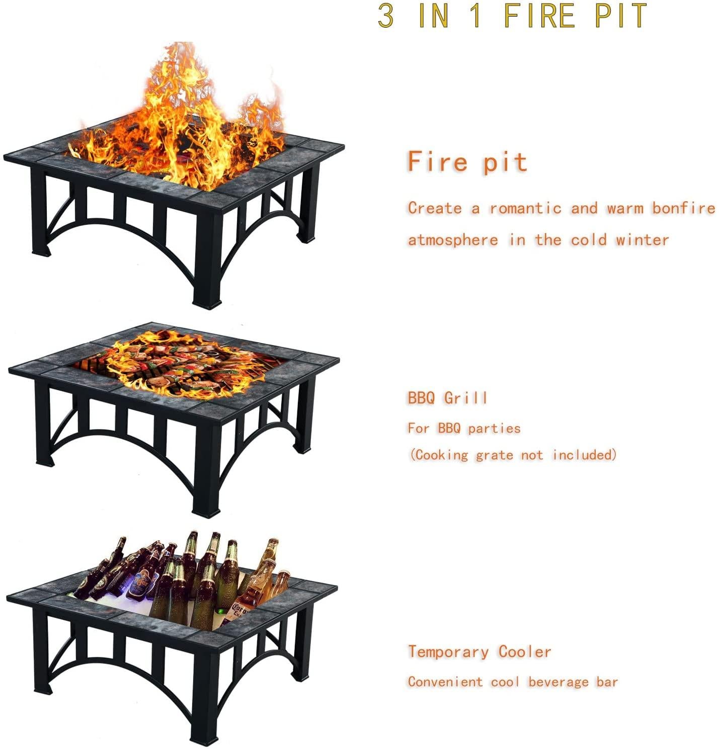 Patio Fire Pits for Outside 35'' Wood Burning Square Marble Tile Tabletop Fire Tables