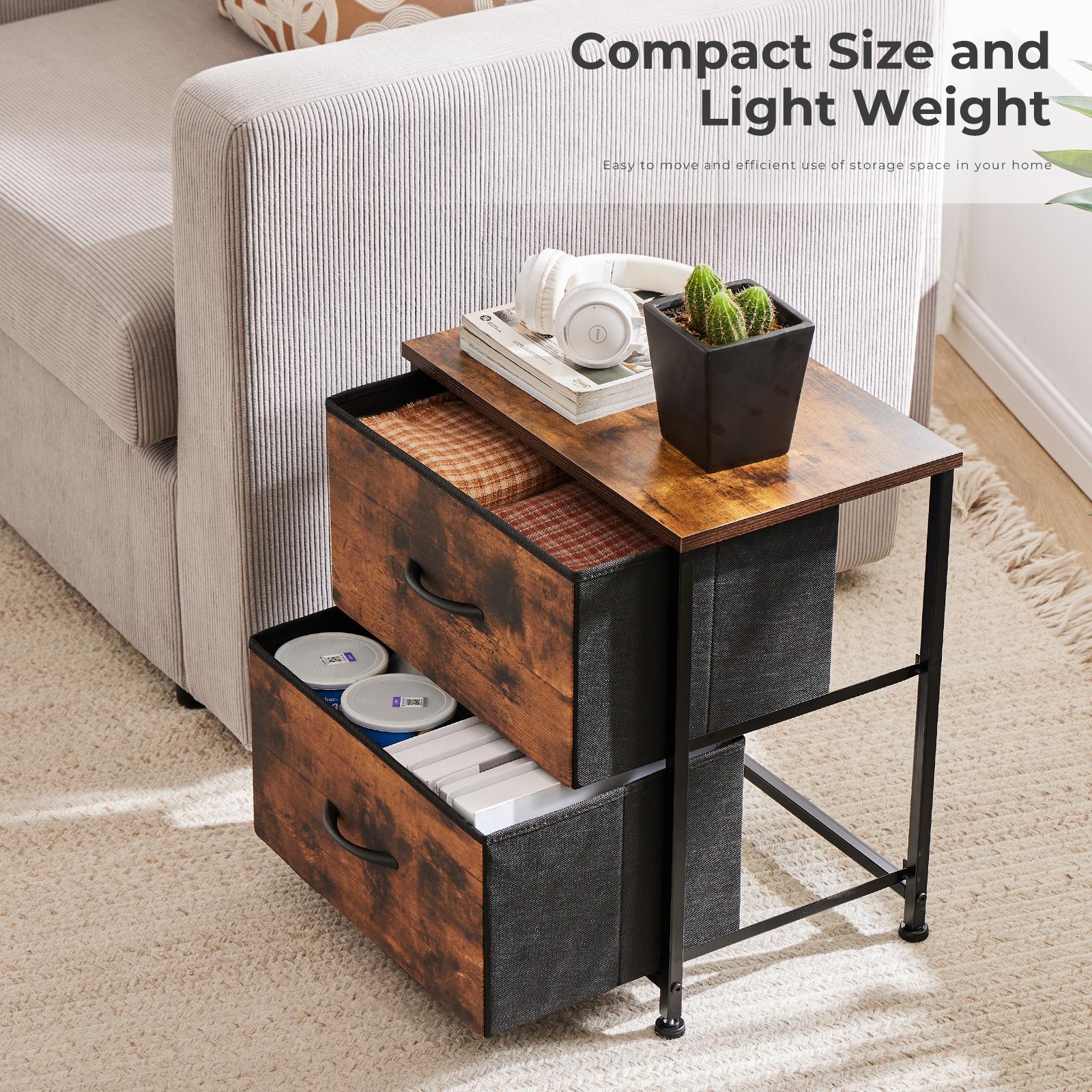 Fabric Dresser with 2 Drawers, Nightstands with Adjustable Feet, End Table for Bedroo, Set of 2