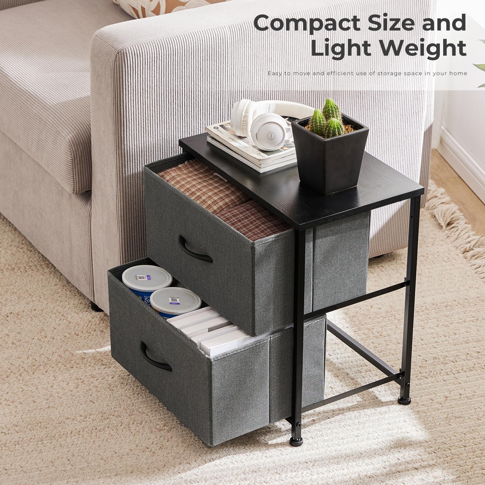 Fabric Dresser with 2 Drawers, Nightstands with Adjustable Feet, End Table for Bedroo, Set of 2