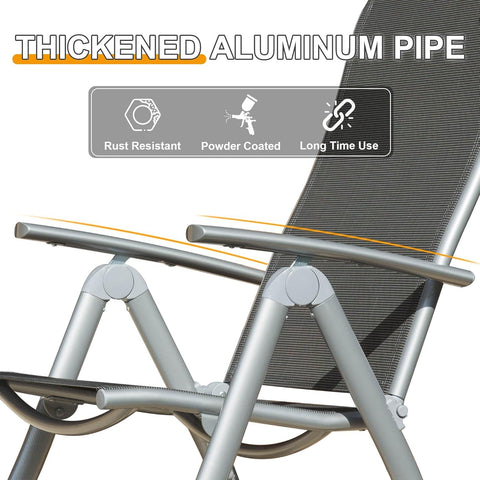 Patio Folding Chairs Set of 2, Aluminium Frame Outdoor Reclining Patio Chairs,Adjustable High Back Lawn Chairs