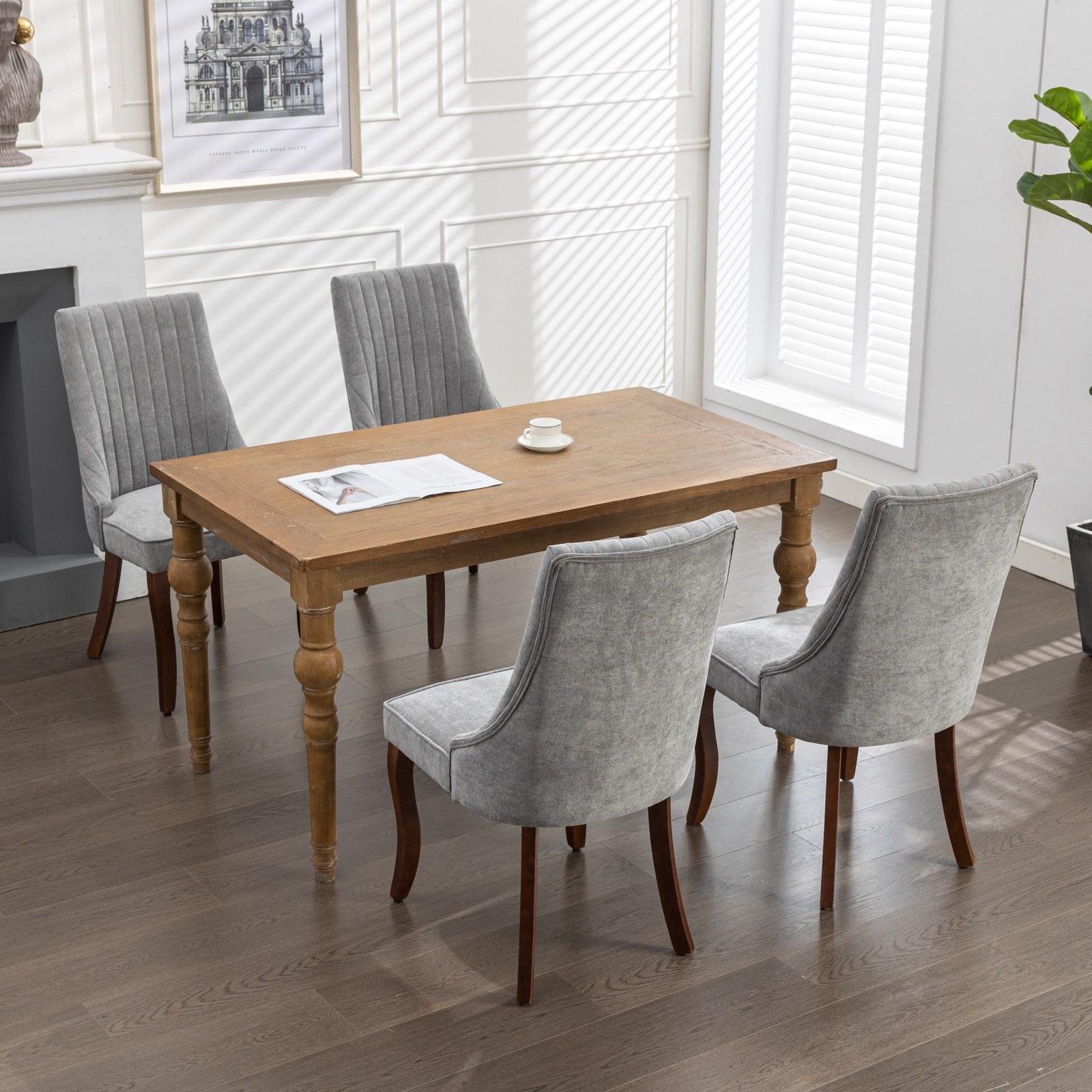 Rayon Cloth Flocking Linen Dining Chairs  Comfy Fabric Upholstered Accent Chair for Dining Room with Curved Solid Wood Legs,Set of 2