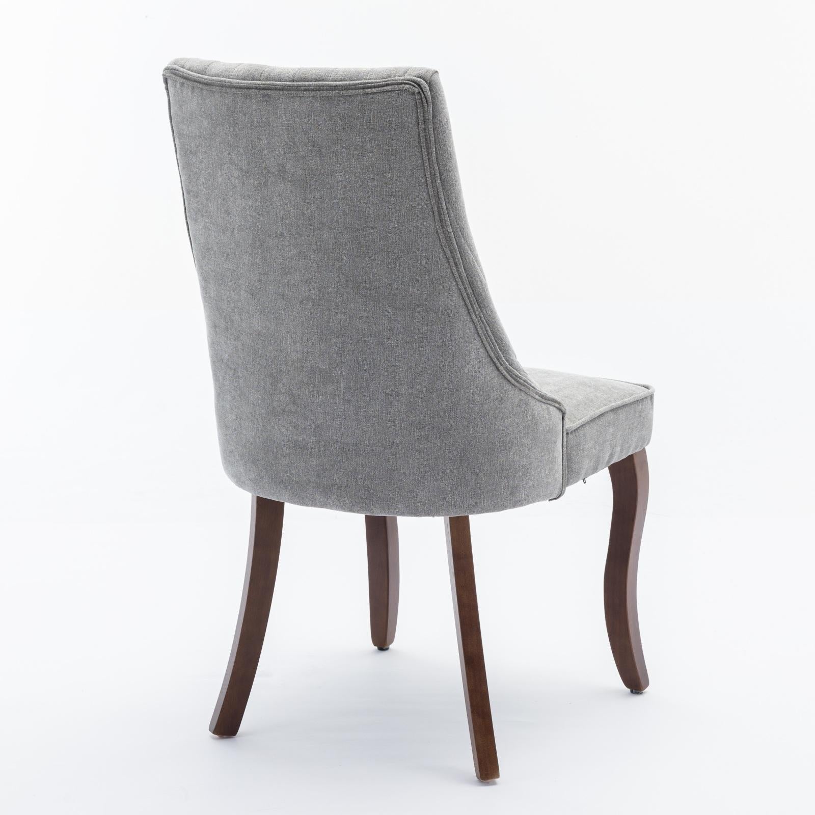 Rayon Cloth Flocking Linen Dining Chairs  Comfy Fabric Upholstered Accent Chair for Dining Room with Curved Solid Wood Legs,Set of 2