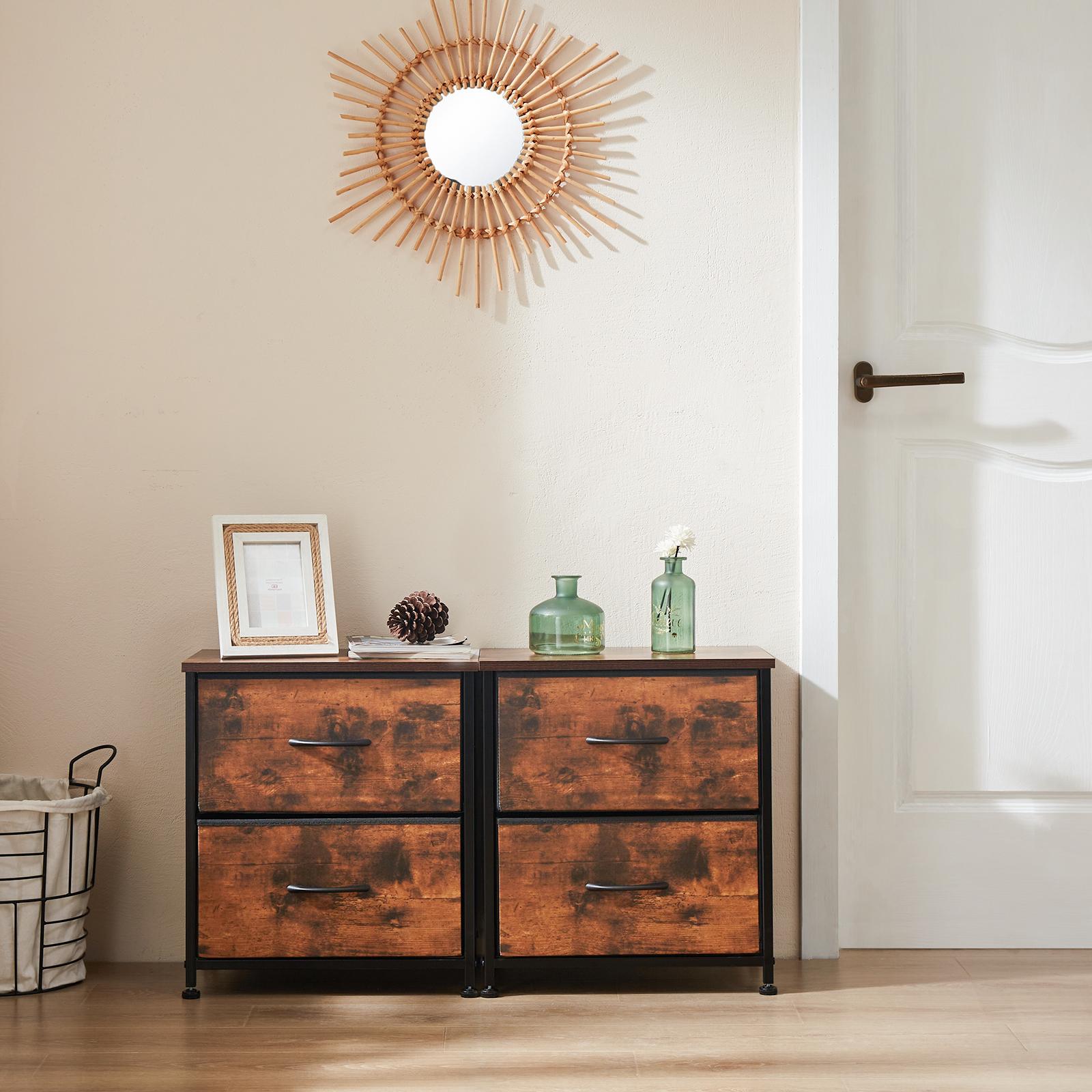 Fabric Dresser with 2 Drawers, Nightstands with Adjustable Feet, End Table for Bedroo, Set of 2