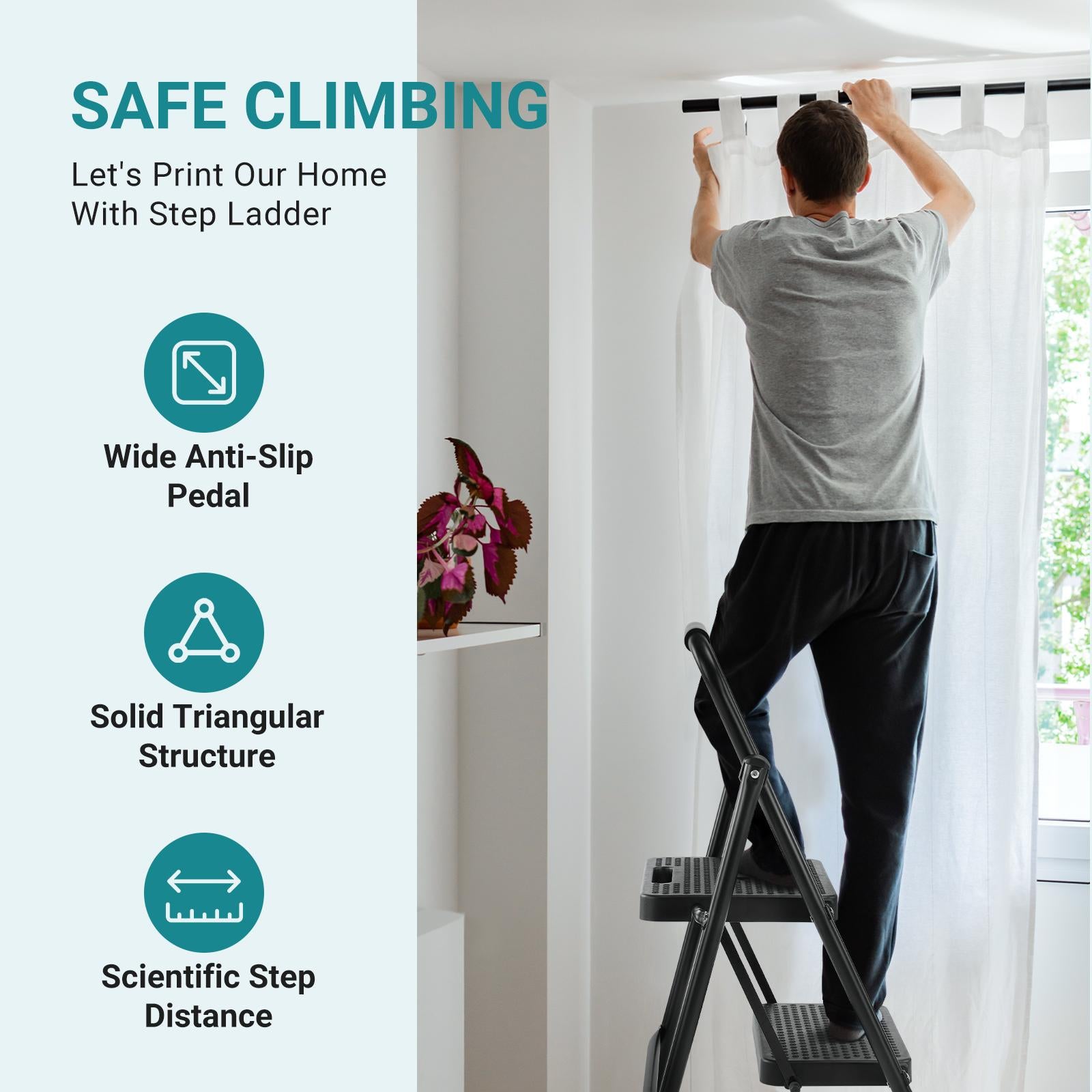 Household portable 3-layer step ladder, with safety buckle stable and safe