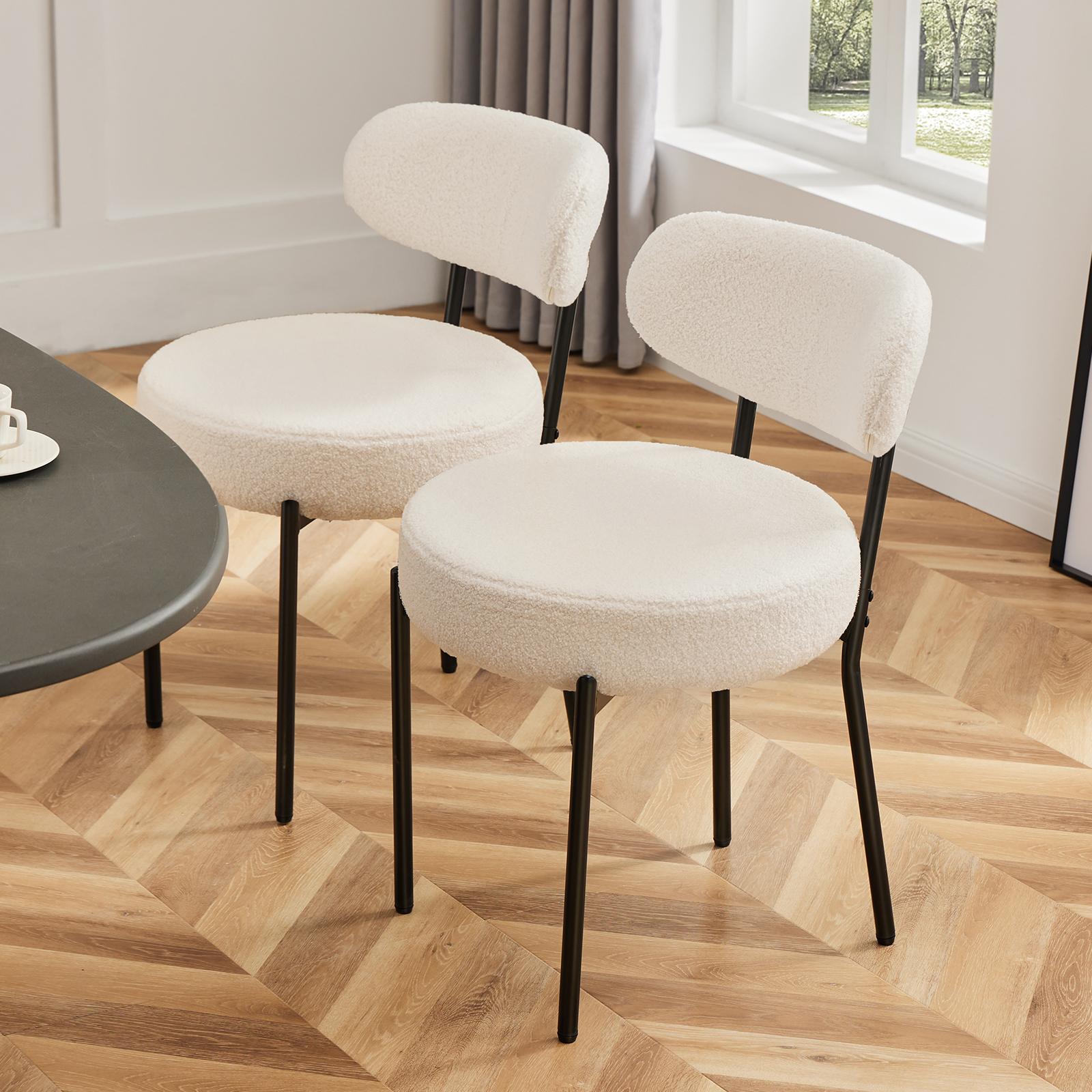 White Seat Cushion Black Steel Frame Comfort Dining Room Chair with Upholstered Backrest for Dining Room Bedroom