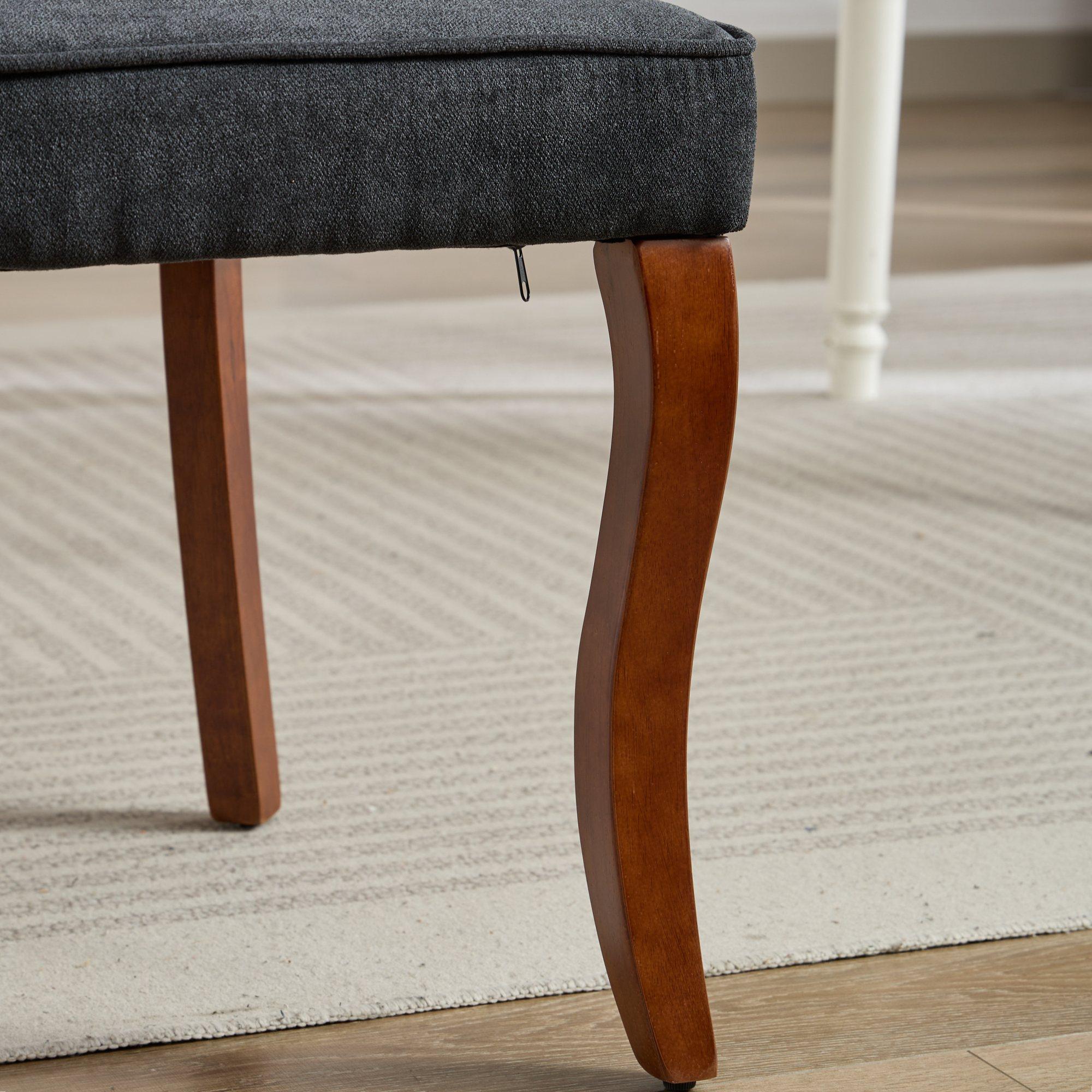 Rayon Cloth Flocking Linen Dining Chairs  Comfy Fabric Upholstered Accent Chair for Dining Room with Curved Solid Wood Legs,Set of 2