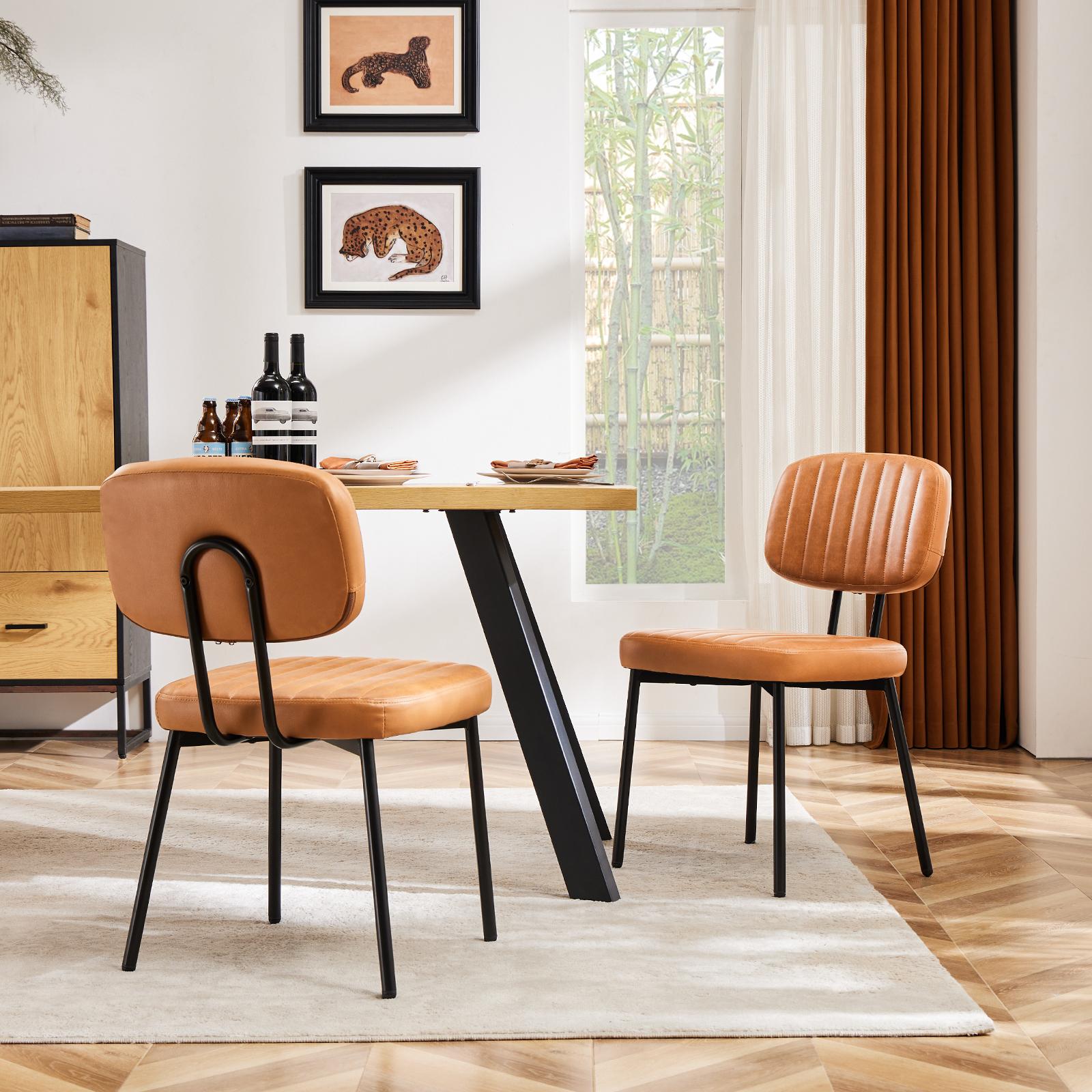 Dining Chairs ， Upholstered Mid Century Modern Kitchen Dining Room Accent Chairs with Faux Leather Cushion Seat