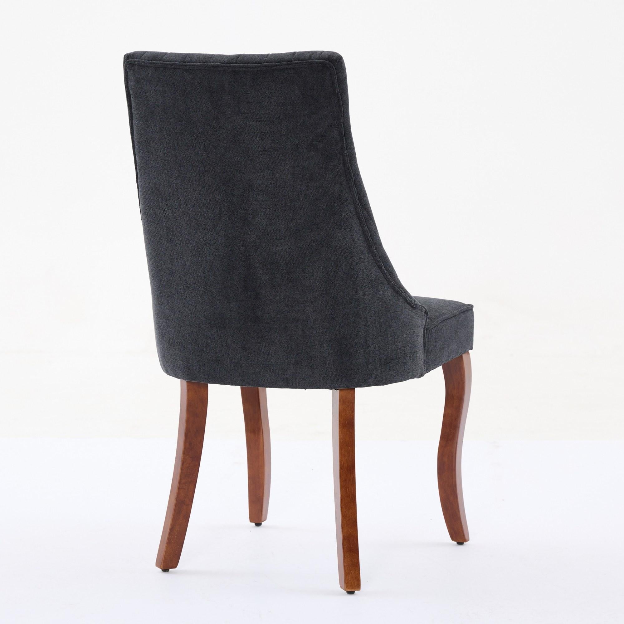 Rayon Cloth Flocking Linen Dining Chairs  Comfy Fabric Upholstered Accent Chair for Dining Room with Curved Solid Wood Legs,Set of 2