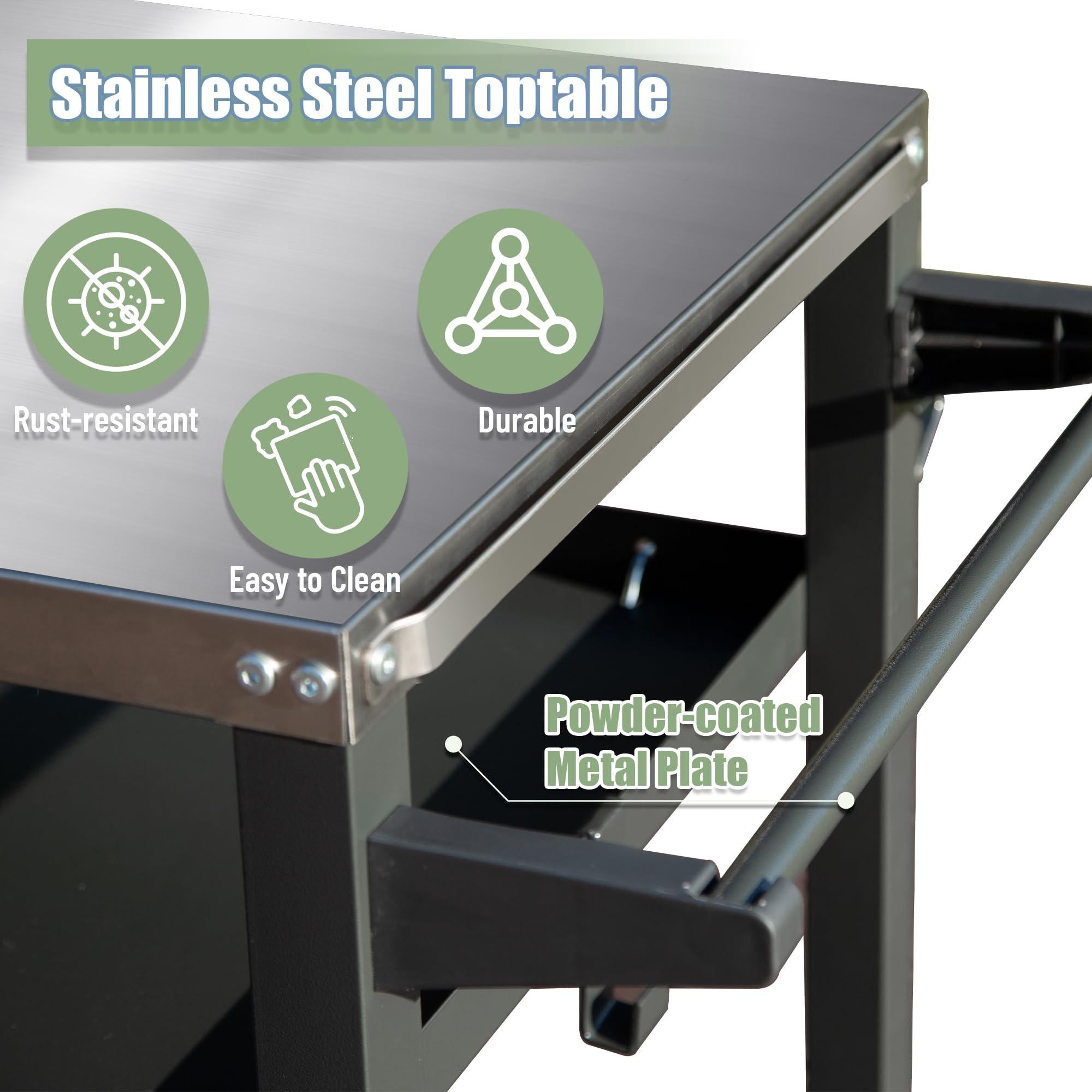 3-Shelf Outdoor Grill Table, Grill Cart with Wheels,Blackstone Table with Propane Tank Hook, Grill Stand for Blackstone Griddle for Outside BBQ