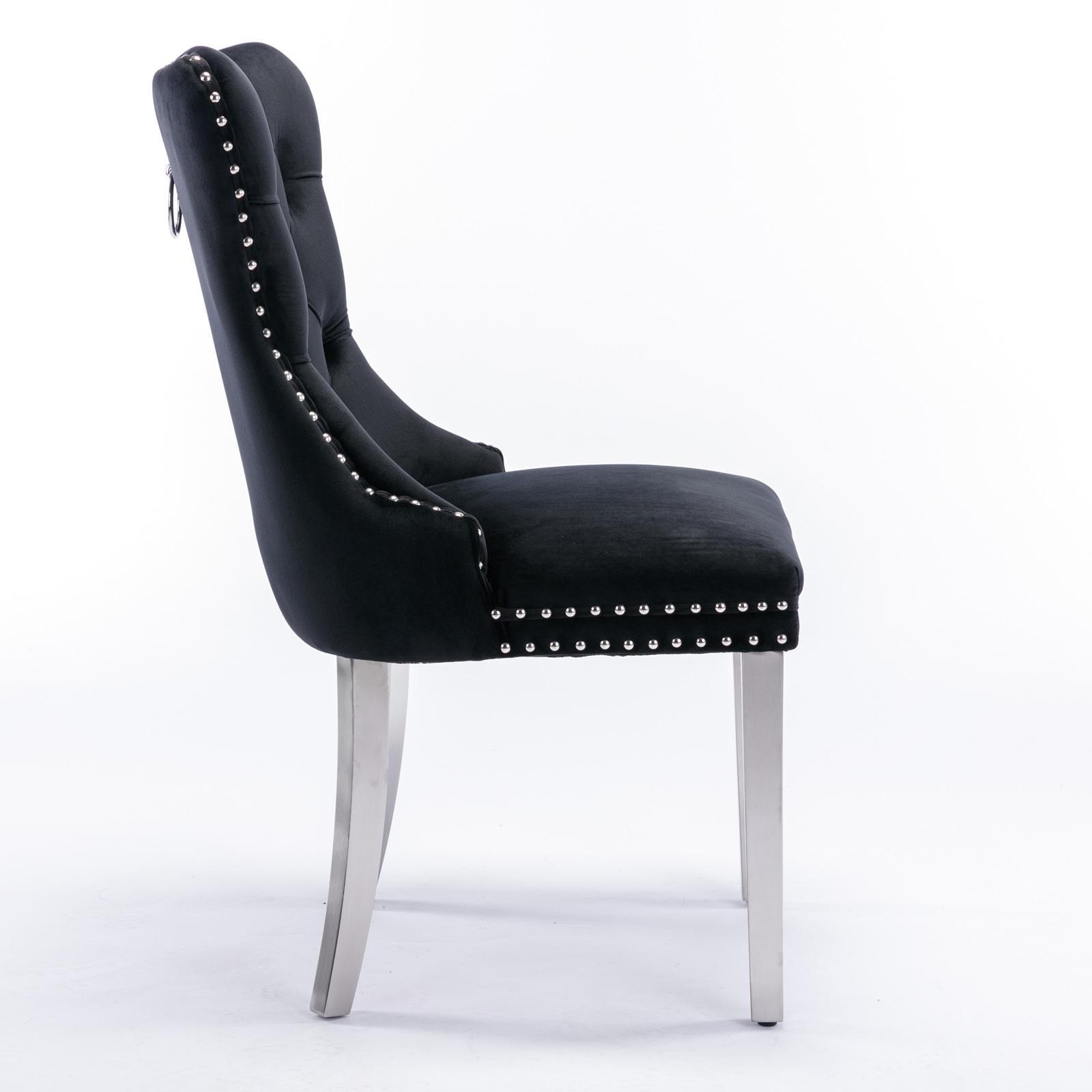 Modern, High-end Tufted Solid Wood Contemporary Velvet Upholstered Dining Chair with Chrome Stainless Steel Plating Legs,Nailhead Trim,Set of 2