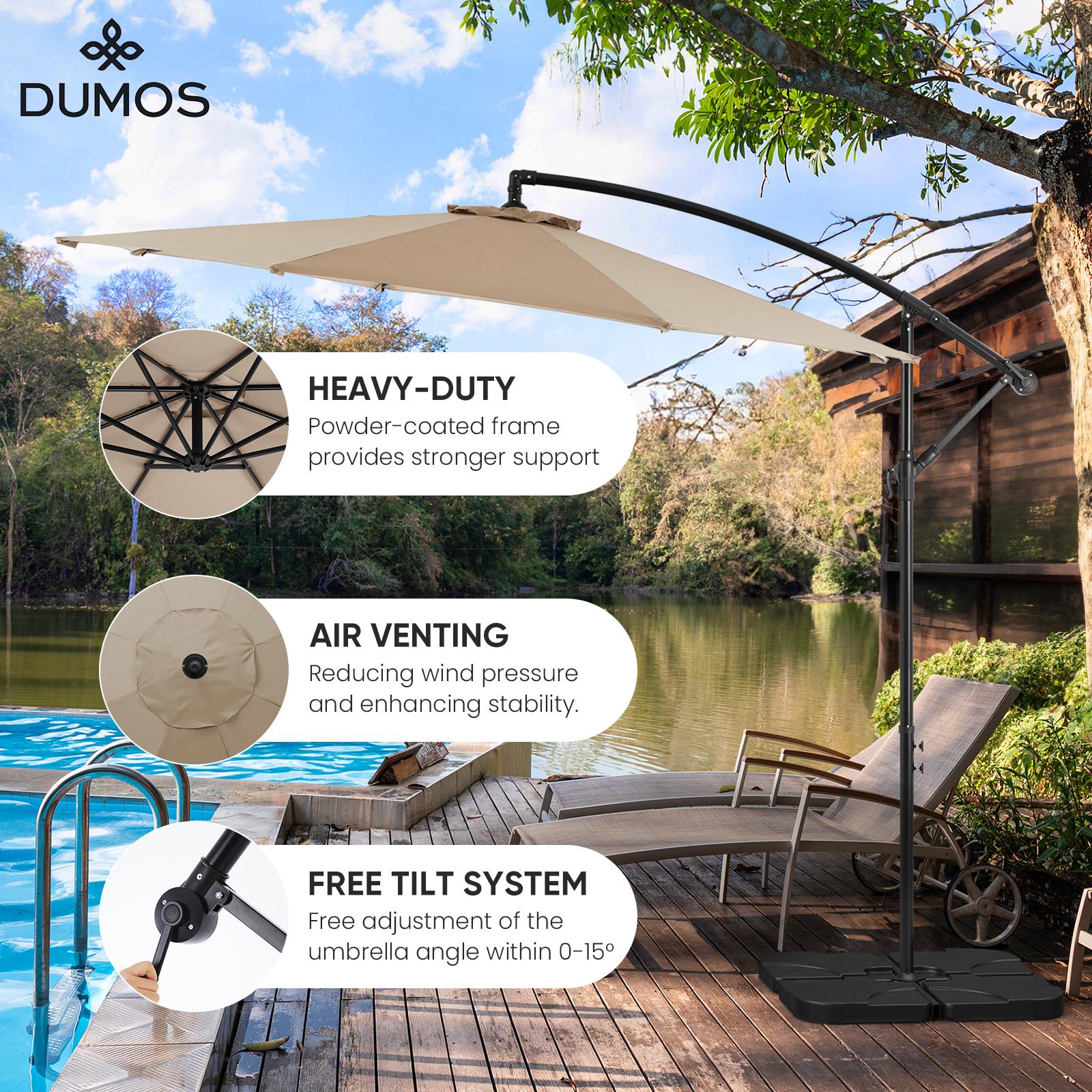 9.8FT Offset Patio Umbrella Hanging Cantilever Umbrella Outdoor Sun Shade with Easy Tilt Adjustment, 8 Ribs, UV Protection for Backyard, Lawn