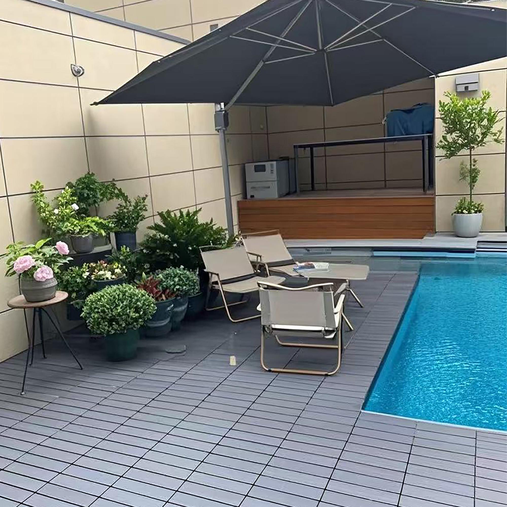 Plastic Interlocking Deck Tiles,44 Pack Patio Deck Tiles,12"x12" Square Waterproof Outdoor All Weather Use, Patio Decking Tiles for Poolside Balcony B