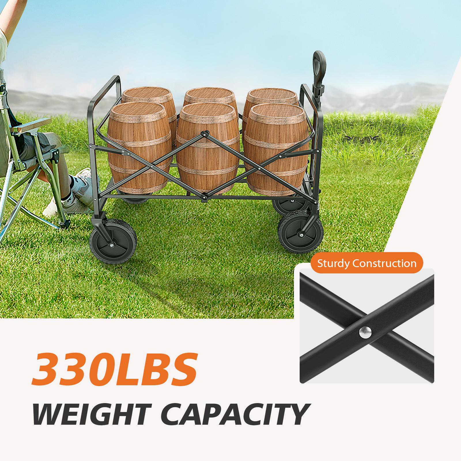 Collapsible Folding Wagon Cart, Camping & Shopping, Heavy Duty Utility Wagon with All-Terrain Wheels, 330lbs (Black)
