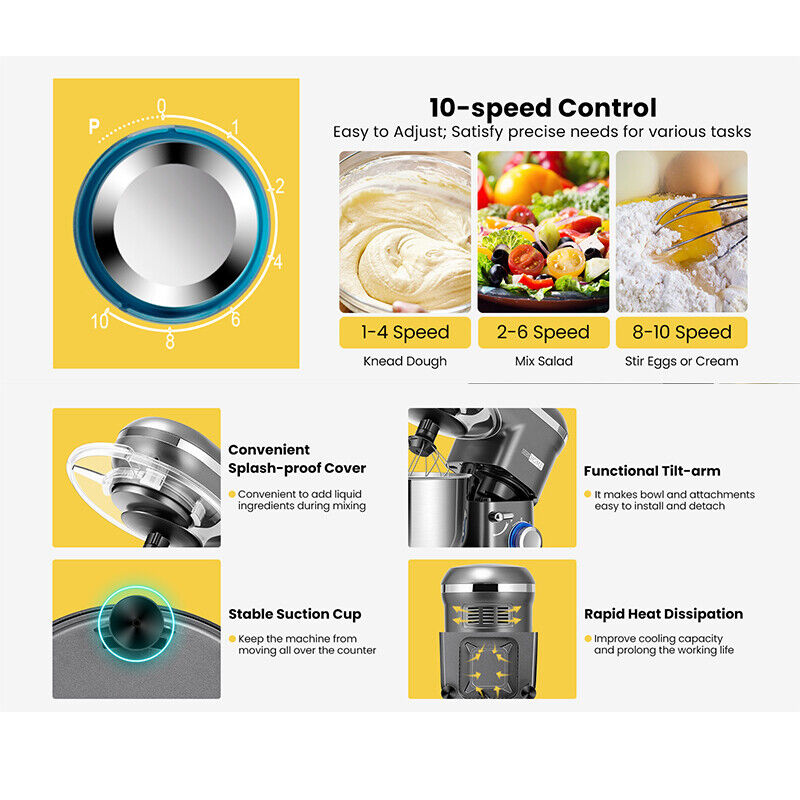 Electric Countertop Food Stand Mixer 660W 10 Speed 6QT Tilt-Head Kitchen Beater