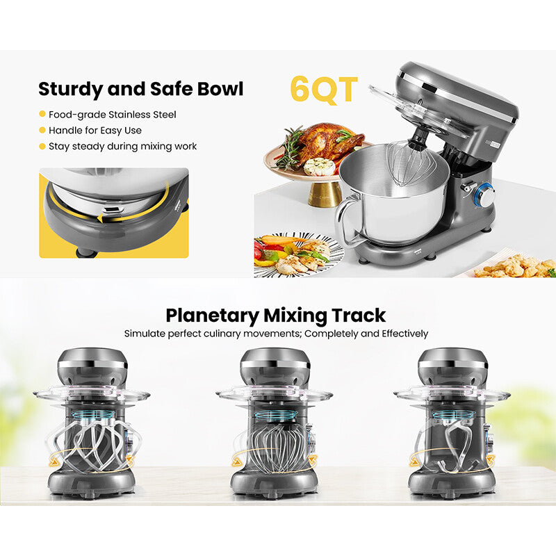 Electric Countertop Food Stand Mixer 660W 10 Speed 6QT Tilt-Head Kitchen Beater