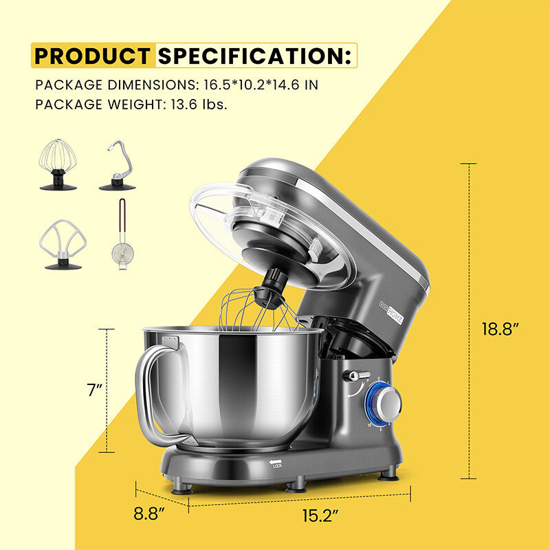 Electric Countertop Food Stand Mixer 660W 10 Speed 6QT Tilt-Head Kitchen Beater