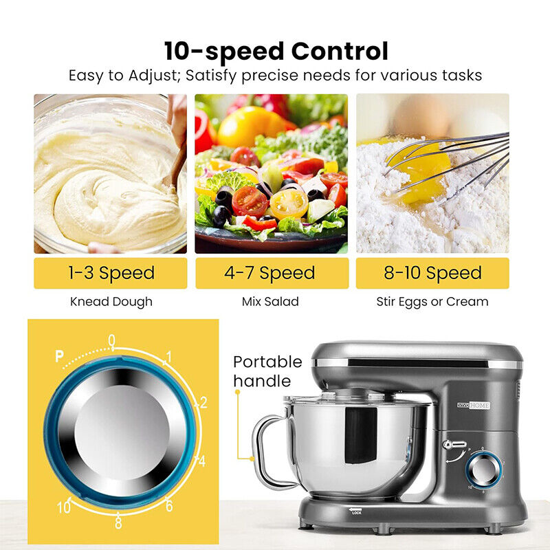 Electric Countertop Food Stand Mixer 660W 10 Speed 6QT Tilt-Head Kitchen Beater