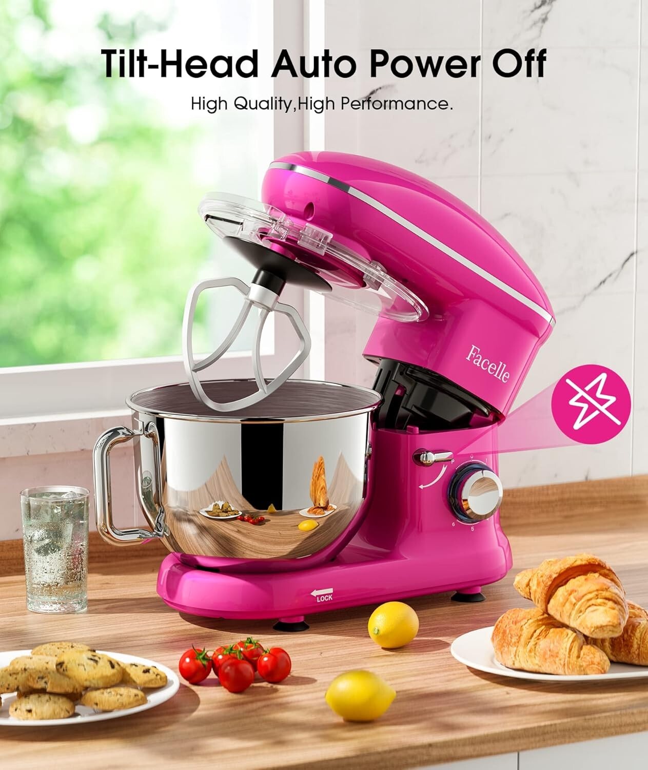Facelle Stand Mixer, Electric Kitchen Mixer, 660W 6 Speed Tilt-Head stand mixer