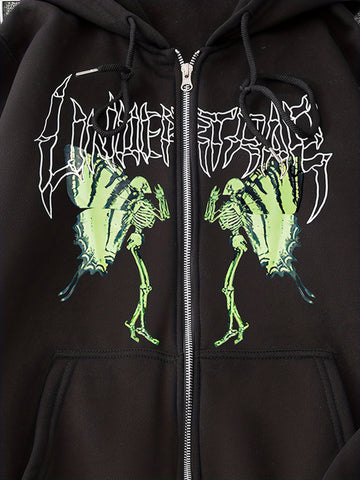 Graphic Zip-Up Long Sleeve Hooded Jacket