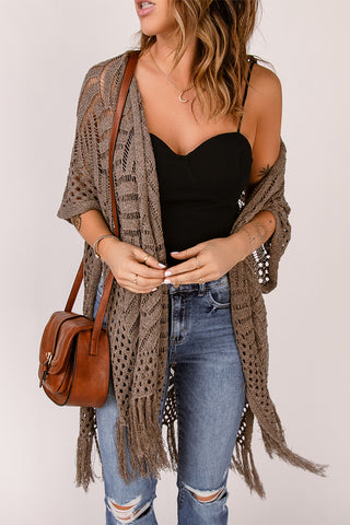 Fringe Hem Slit Open Front Cardigan