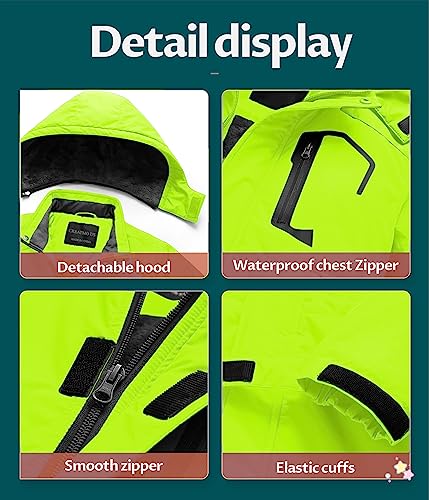 CREATMO US Boys Coat Ski Jacket Boy's Water Resistant Windproof Snow Warm Fleece Rain Outdoor Winter Coats Pure Green 4/5