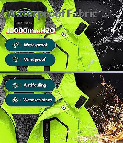 CREATMO US Boys Coat Ski Jacket Boy's Water Resistant Windproof Snow Warm Fleece Rain Outdoor Winter Coats Pure Green 4/5