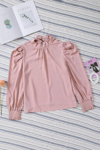 Mock Neck Puff Sleeve Blouse