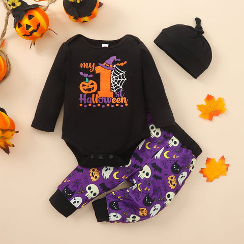 MY FIRST HALLOWEEN Graphic Round Neck Bodysuit and Printed Long Pants Set