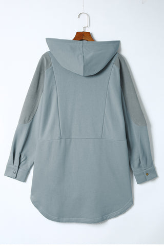 Long Sleeve Buttoned Hoodie with Pockets