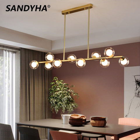 SANDYHA Modern Simple Bubble Ball Long Strip Chandeliers Minimalist Creative Hanging Lights Magic Bean Iron Art Restaurant Lamp