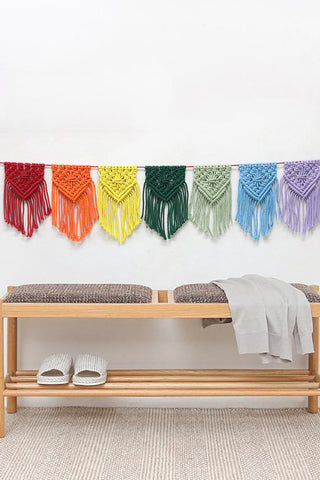 Rainbow Fringe Macrame Banner