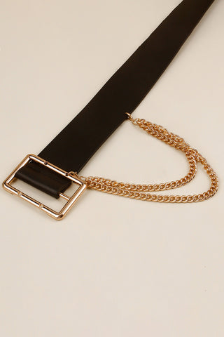 PU Leather Wide Belt with Chain